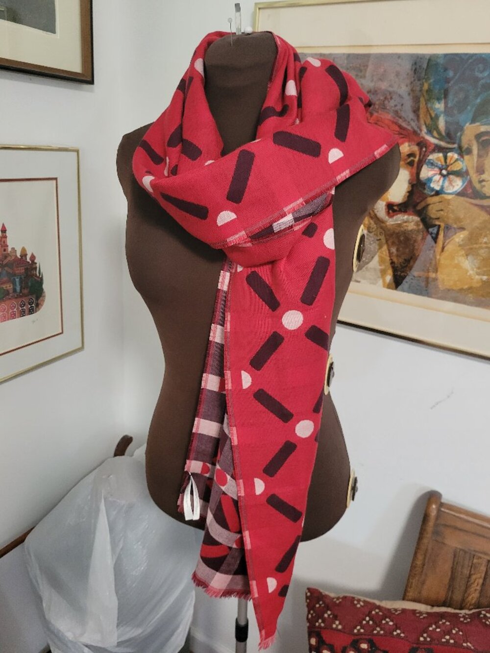 Talbots Autumn or Winter Red Wool Blend Knit Pashmina